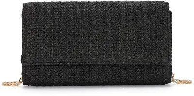 Produktbild von Unyqoos® Raffia Sommer-Strohtasche Damen – Envelope-Clutch & Crossbody Schultertasche, abnehmbarer verstellbarer Riemen, 23 x 3 x 13 cm