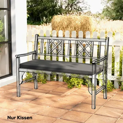 Produktbild von Bankkissen outdoor wasserabweisend, Sitzpolster Gartenbank, Polyester-Bezug abnehmbar, Dunkelgrau | 110 x 46 x 6,5 cm | 1,5 kg | Befestigungsbänder