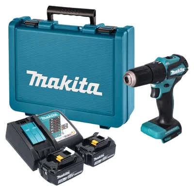 Image de Perceuse-visseuse à percussion sans fil Makita DHP 483 RFE 18 V 40 Nm sans balais + 2 batteries 3,0 Ah + chargeur + mallette