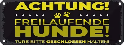 Produktbild von vianmo Blechschild 10x27 cm Achtung freilaufende Hunde Warnschild Hinweisschild Sicherheit Vorsicht Hund