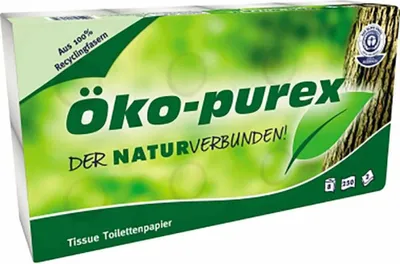 Produktbild von öko-purex Toilettenpapier 2-lagig 8 Rollen x je 250 Blatt 100% Recyclingfaser