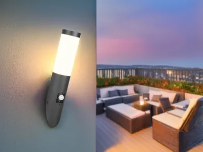 Produktbild von LED Außenwandleuchte mit Bewegungsmelder Fassadenlampen Edelstahl Schwarz H:39cm