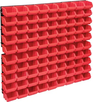 Produktbild von BEI CLORIS Vitrinenschrank 96-tlg. Behälter-Set für Kleinteile mit Wandplatten Rot Schwarz - Kommoden Neu8200748 1parcel