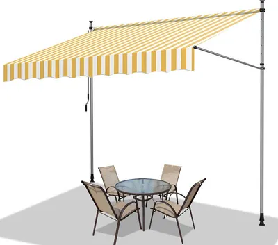 Produktbild von Izrielar Klemmmarkise mit Handkurbel, 200x120cm Balkonmarkise, UV-beständig 50+ höhenverstellbar Sonnenschutz ohne Bohren für Terrasse und Balkon Gelb Weiß