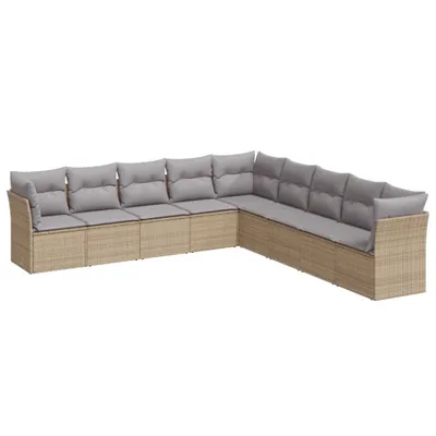 Produktbild von vidaXL 9-tlg. Garten-Sofagarnitur mit Kissen Beige Poly Rattan