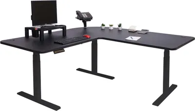 Produktbild von Eck-Schreibtisch HWC-D40, Computertisch elektrisch höhenverstellbar 178x178cm 84kg MVG  schwarz, schwarz