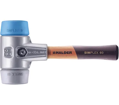 Produktbild von HALDER SIMPLEX Schonhammer Ø 60 mm TPE-soft blau / TPE-mid grau kurzer Stiel mit Aluminiumgehäuse