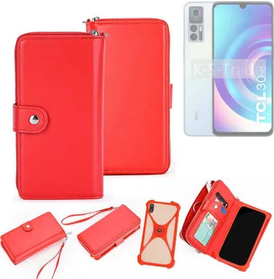 Produktbild von K-S-Trade 2in1 Schutzhülle Portemonnee Handyhülle mit Bumper kompatibel mit TCL 30 5G Hülle Case Etui Geldbörse Smartphone rot (1x)
