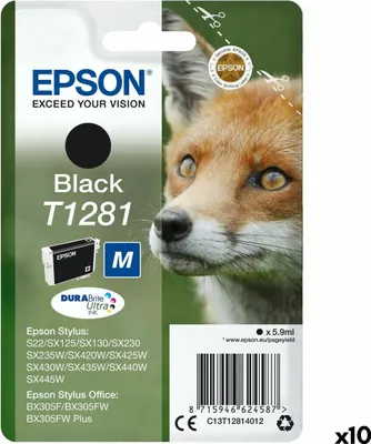 Produktbild von Epson Fox T1281 Fuchs DURABrite Ultra Single Black Tinte, Schwarz, Tinte auf Pigmentbasis, 5,9 ml, 1 Stück(e), 185 Seiten, Einzelpackung