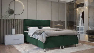 Obrázok produktu pre PREDAJ LEADER skriňová pružinová posteľ BOGOTA 200x200 cm čalúnená posteľ s dvoma zásuvkami, kompletná súprava s matracom a topperom (4 cm), tmavozelená, posteľná látka ELEMENT 12