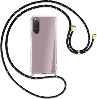 Produktbild von Handykette Backcover-Schutzhülle mit Band (Metall goldfarben) für Sony Xperia 5 II - schwarz/gold
