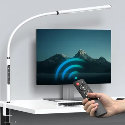 LED-Bürolampe mit Fernbedienung, Klemmleuchte, Schwanenhals, dimmbar, 12 W