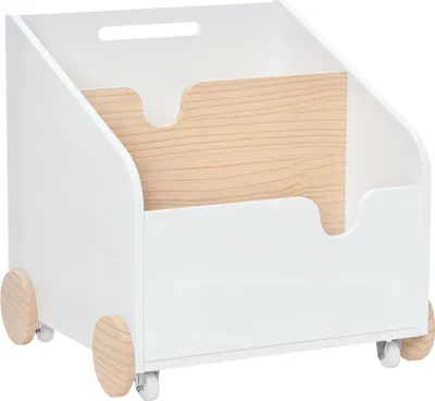 Image de Rangement de jouets pour enfants - Coffre à jouets - 2 compartiments - Avec roulettes et poignée - MDF & pin - Blanc