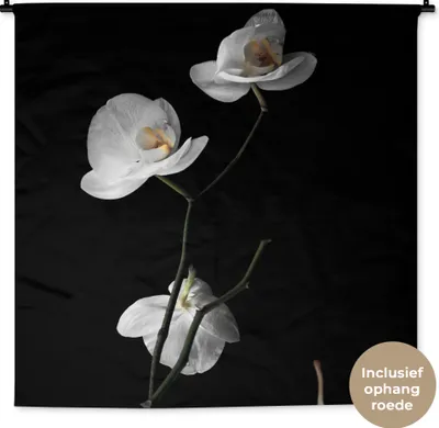 Produktbild von MuchoWow® Wandteppich Wandbehang Orchidee - Blumen - Schwarz - Weiß - Stilleben 150x150 cm Tapisserie Dekoration Wandtuch - Wohnaccessoires - Modernes