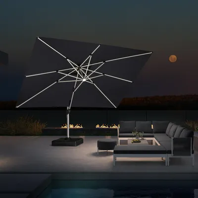 Produktbild von PURPLE LEAF Sonnenschirm mit LED Solar Beleuchtung Ampelschirm 300 x 400 cm Rechteckig Groß 360°Rota Außenbereich Alu, Balkonschirm XXL UV50+, Grau