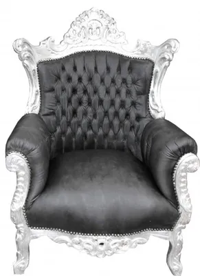Produktbild von Casa Padrino Barock Sessel Al Capone im Antik Stil, Schwarz Lederoptik und Silber, Höhe 128 cm