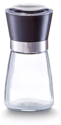 Productafbeelding van Zeller pepermolen, klein, van glas, zwart. Diameter 6,5 cm, hoogte 13,6 cm