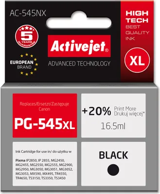 Immagine prodotto di Activejet AC-545NX Inchiostro per stampante Canon, sostituzione Canon PG-545XL; Supremo; 16,5ml; Nero