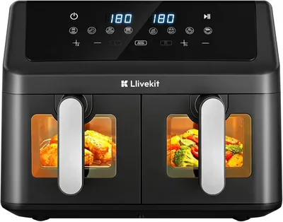 Produktbild von LLIVEKIT 9L Doppelkammer Heißluftfritteuse, 2x4,5L Airfryer mit automatischer Abschaltung