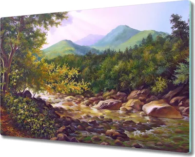 Produktbild von Coloray Hackbrett Kochplattenabdeckung Herdabdeckplatte 80x52 cm Schneidebrett Küchenbrett - Waldgebirgsfluss Steine