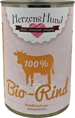 Produktbild von HerzensHund Bio-Rind Reinfleisch pur 400g 100% Rind / Nassfutter Hundefutter