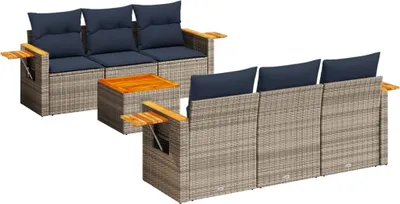 Produktbild von 7-tlg. Garten-Sofagarnitur mit Kissen Grau Poly Rattan