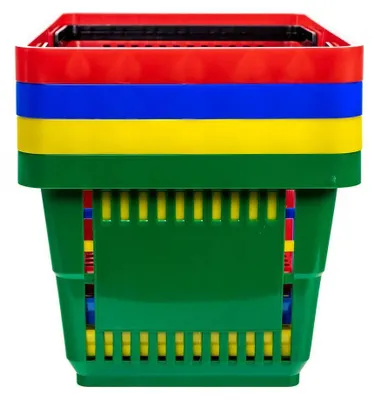 Zdjęcie produktu dla Koszyk sklepowy zakupowy plastikowy na zakupy 22x30x43 cm 22L zestaw 10szt. żółty