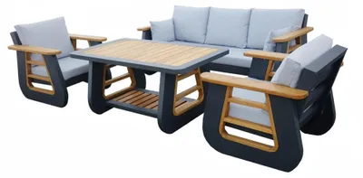 Immagine prodotto di Gruppo di sedute mobili da giardino lounge set Сouch poltrona tavolino nero legno 4pcs Nuovo