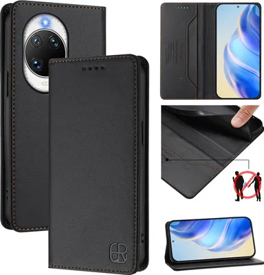 Produktbild von Lederhülle für Huawei Nova 14 Ultra Hülle Flip Brieftasche Kartenfächern Ständer Schutzhülle Schwarz
