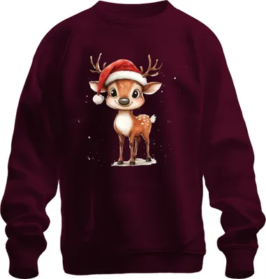Immagine prodotto di Cute Christmas Reindeer Santa Kids Gift Cartoon Retro Unisex Felpa Pullover, Borgogna, S