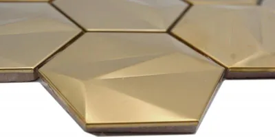 Produktbild von Handmuster Edelstahl Hexagon Mosaikfliesen 3D Stahl Gold glänzend/matt MOS128-GO_m