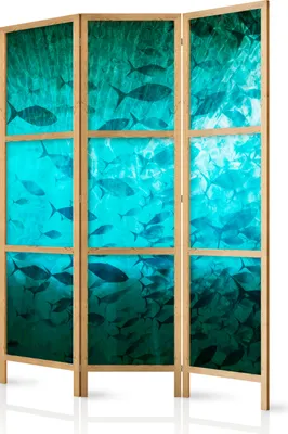 Produktbild von 5-teiliger Einseitiger Vlies Japanischer Paravent - Underwater Paradise - Numerous Schools of Fish in a Beautiful Turquoise-Blue Depth Illuminated by the Sunlight 225x172 cm Tiere g-C-10160-bh-a