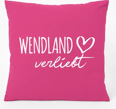 Produktbild von Huuraa Kissen Wendland verliebt 40x40cm mit Füllung Fuchsia Baumwolle Dekokissen Geschenkidee
