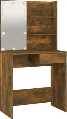 Produktbild von vidaXL Schminktisch mit LED Räuchereiche 74,5x40x141 cm