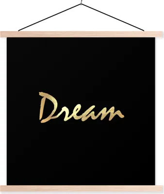 Produktbild von MuchoWow® Textilposter Zitat - Traum - Schwarz - Gold 120x120 cm mit holzfarbenen Rahmen - Textil-Poster