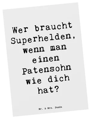 Produktbild von Mr. & Mrs. Panda Postkarte Spruch Patensohn Held - Weiß - Geschenk, Unterstützung, Postkarten, Ansichtskarte, Patenkind, persönliche Erinnerungen, Helden, Jubiläen