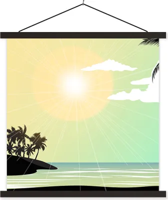 Produktbild von MuchoWow® Textilposter Sonne - Meer - Palme 90x90 cm mit schwarzem Rahmen - Magnetisches