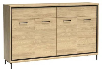 Produktbild von Masseno Kommode SYNDRA 177,2 cm Sideboard mit Schubladen und 4 Türen für Wohnzimmer Schlafzimmer Modern 177,2x41x101 cm Eichefarben