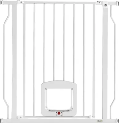 Image de Barrière de sécurité pour animaux avec chatière, sans perçage, 75-85 cm, acier