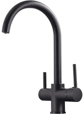 Image de Robinet de cuisine à trois voies, robinet 3-en-1 pour filtre à eau, robinet à trois voies, robinet à deux poignées, robinet de cuisine, noir