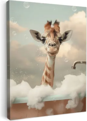Produktbild von MuchoWow® - Leinwandbilder - Giraffe - Wilde Tiere - Bad - Schaumstoff, Wandbild, Wanddeko Bilder Wohnzimmer, 30x40 cm