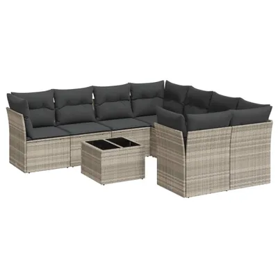 Produktbild von vidaXL 9-tlg. Garten-Sofagarnitur mit Kissen Hellgrau Poly Rattan