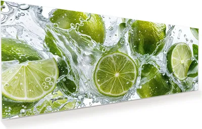 Produktbild von Glasbild 150x60cm in XXL für Wohnzimmer, Schlafzimmer Motiv Spritzige Limetten