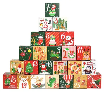 Obrázek produktu pro Adventní kalendář krabičky k naplnění - 24 krabiček - 7 x 7 x 7 cm - Vánoční motivy