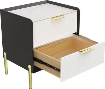 Produktbild von Nachttisch mit 2 Schubladen – Goldene Metallfüße & Marmor-Tischplatte – Beistelltisch für Sofa oder Endtisch