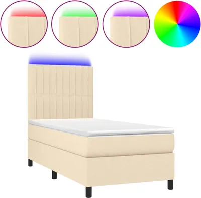 Produktbild von vidaXL Boxspringbett mit Matratze & LED Creme 100x200 cm Stoff