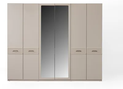 Immagine prodotto di Armadio moderno, beige e marrone, con 6 ante a battente, specchio