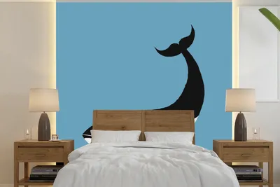 Produktbild von MuchoWow® Fototapete für Wohnzimmer oder Schlafzimmer Wandtapete Vinyl Motivtapete Eine Illustration eines Wals auf blauem Hintergrund - 220x220 cm - Tapeten