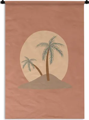 Produktbild von MuchoWow® Wandteppich Wandbehang Palme - Pastell - Rot - Sonne 60x90 cm Tapisserie Dekoration Wandtuch - Foto-Teppich - Abwaschbar