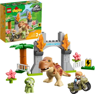 Produktbild von LEGO 10939 DUPLO Jurassic World Ausbruch des T-Rex und Triceratops, Dinosaurier Spielzeug Set für Kleinkinder ab 2 Jahren
